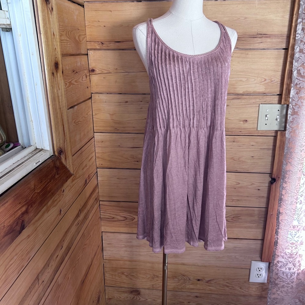 Vintage Free People Dress Womens Small Mauve Pleated Knit‎ Babydoll Mini Summer
